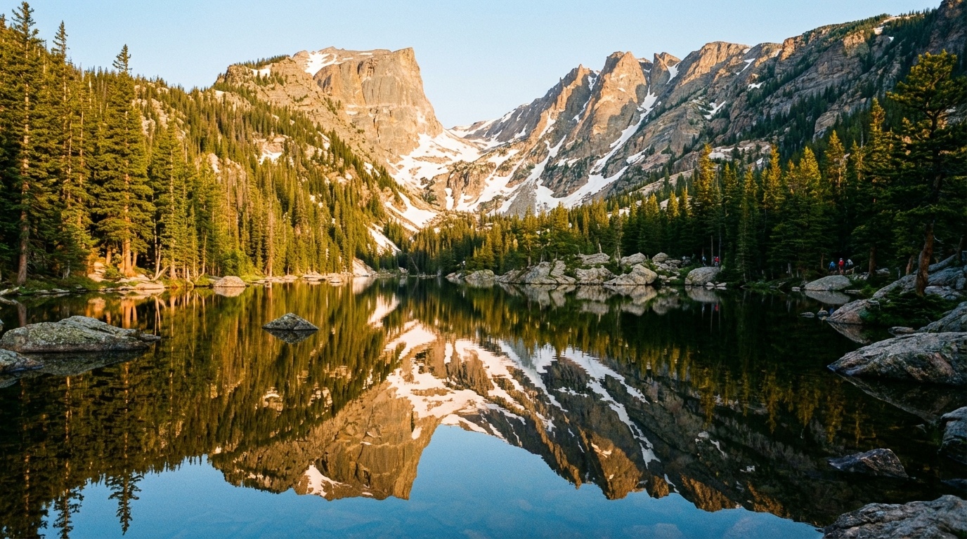 Bear Lake in Rocky Mountain National Park with pristine alpine water reflecting snow-capped peaks