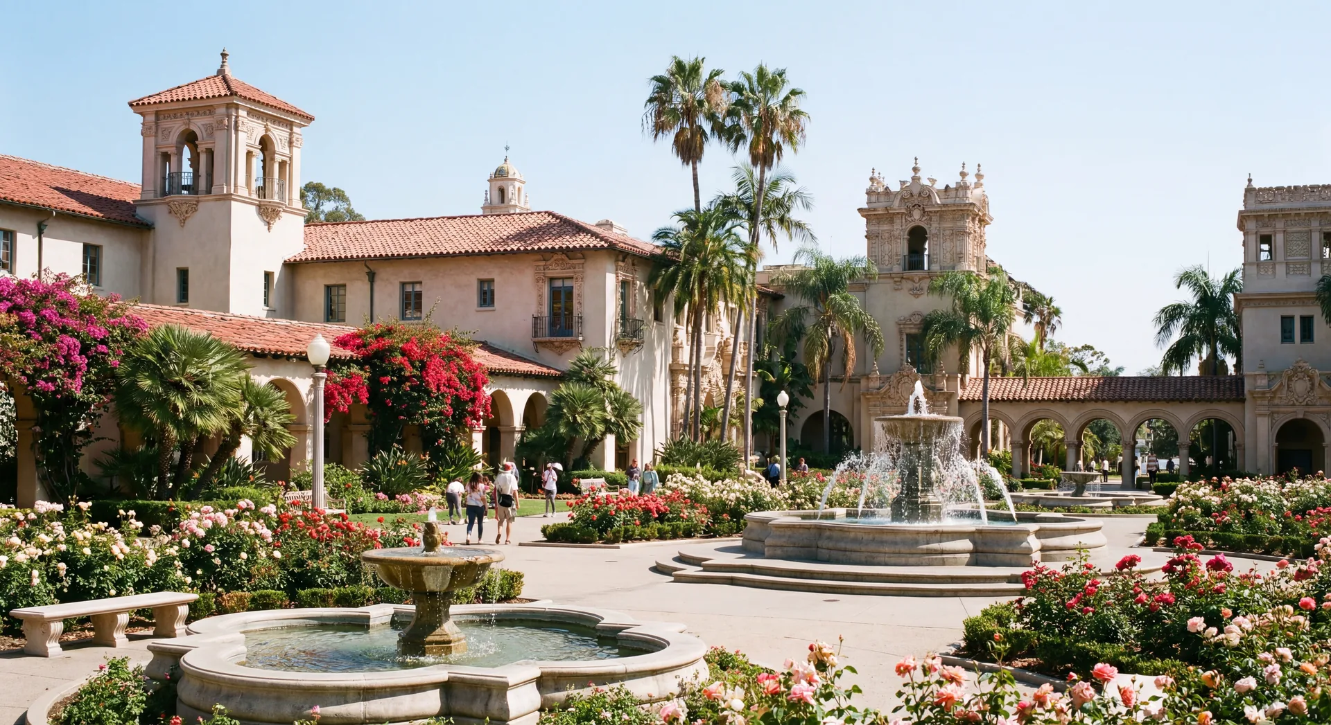 Balboa Park San Diego with Spanish colonial architecture and gardens