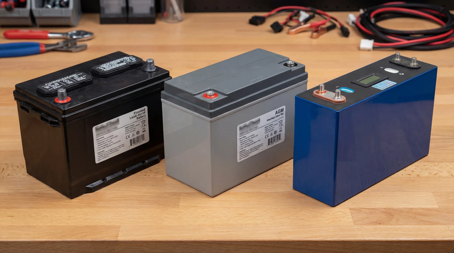 Lead acid, AGM, and lithium LiFePO4 RV batteries side by side comparison