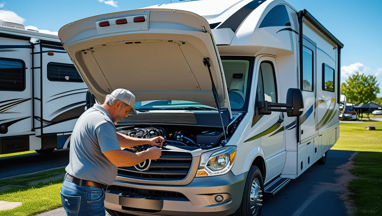 RV maintenance checklist preview showing task categories and interactive checkboxes