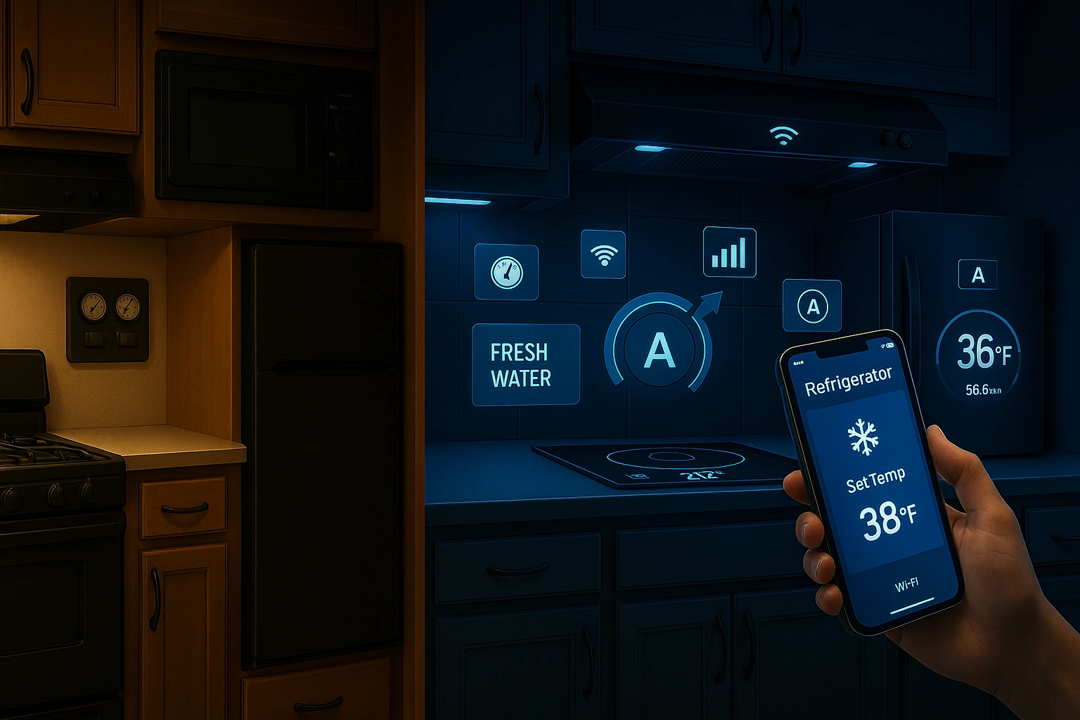 Smart RV Kitchen with Digital Controls and Mobile App Integration
