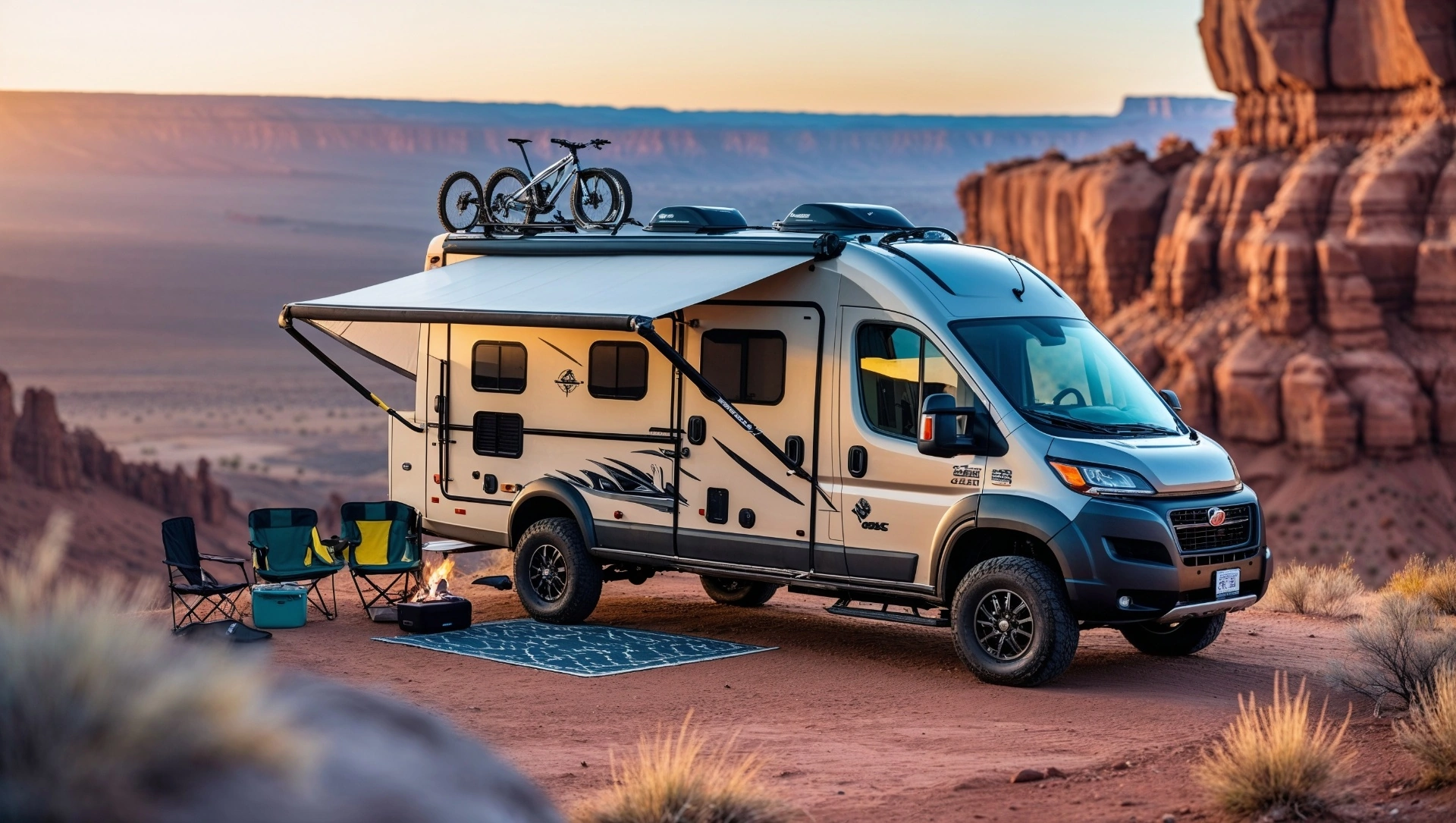 Adventure Smart RV in desert setting with bike rack
